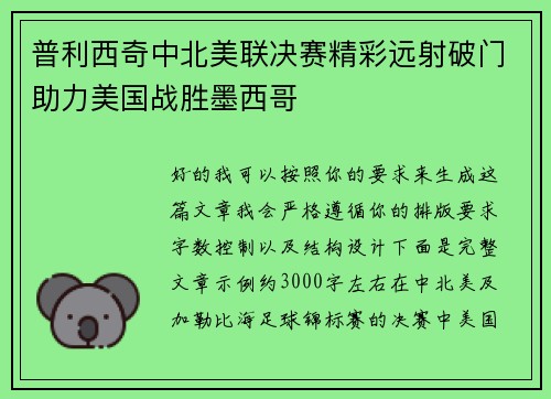 普利西奇中北美联决赛精彩远射破门助力美国战胜墨西哥 普利西奇中北美联决赛精彩远射破门助力美国战胜墨西哥
